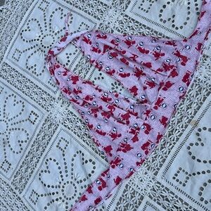 Vintage Pink Halter Top with Red and White Pattern